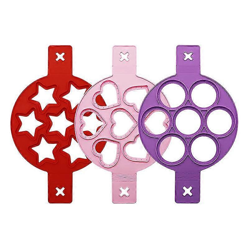 Starlight-heart And Star Shaped Silicone Pancake Molds Set Of 3, Egg Omelet Fixer, Save Time For Cooking, Eggs, Egg Molds, Baking Stencil, Easy Diy