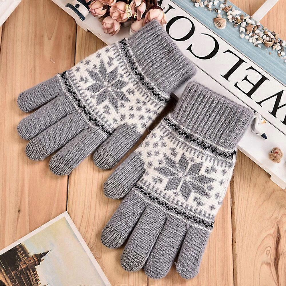 Winter Touch Screen Gloves Snow Flower Printing Keep Warm for Women and Men