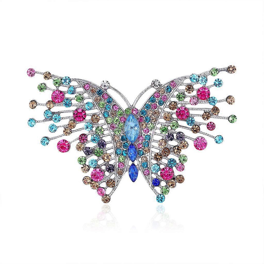 Swallowtail Butterfly Brooch Multicolor Austrian Crystal Silver-Tone