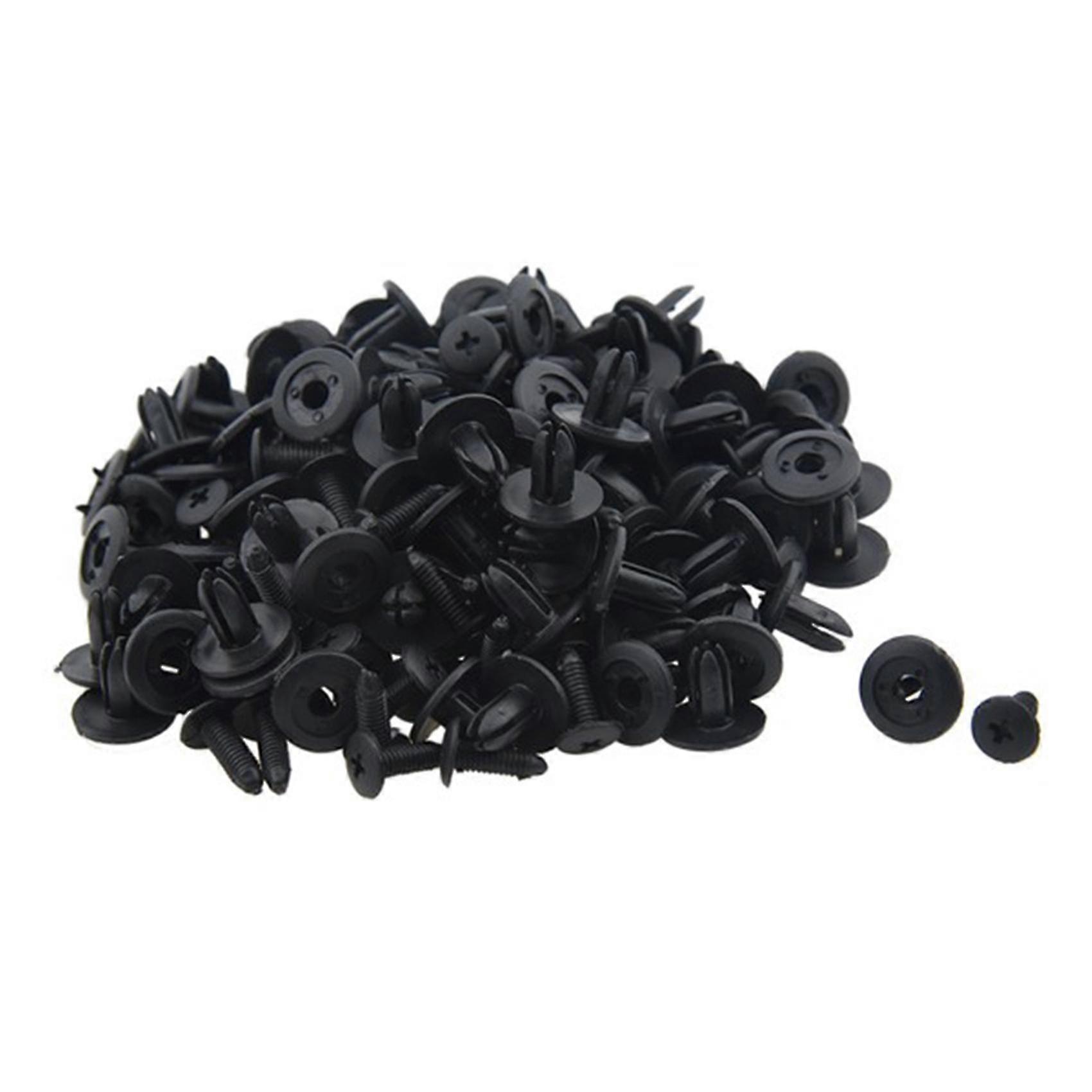 500 Pcs Car Push Type Black Plastic Rivets Fastener 7mm Hole