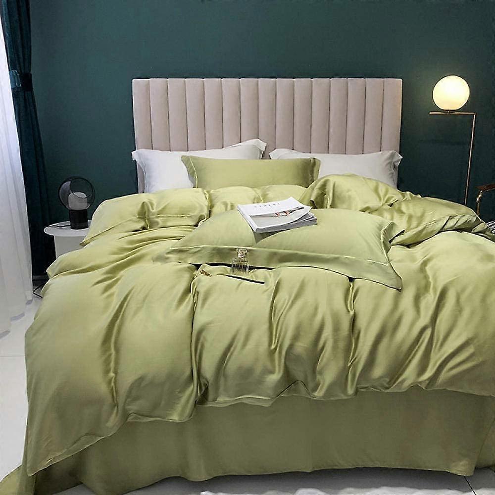Lakan set, ren färg silkeslen dubbelsidig Tencel täcke set fyra bit istäcke naken silke sommar sova grön (220x240cm)