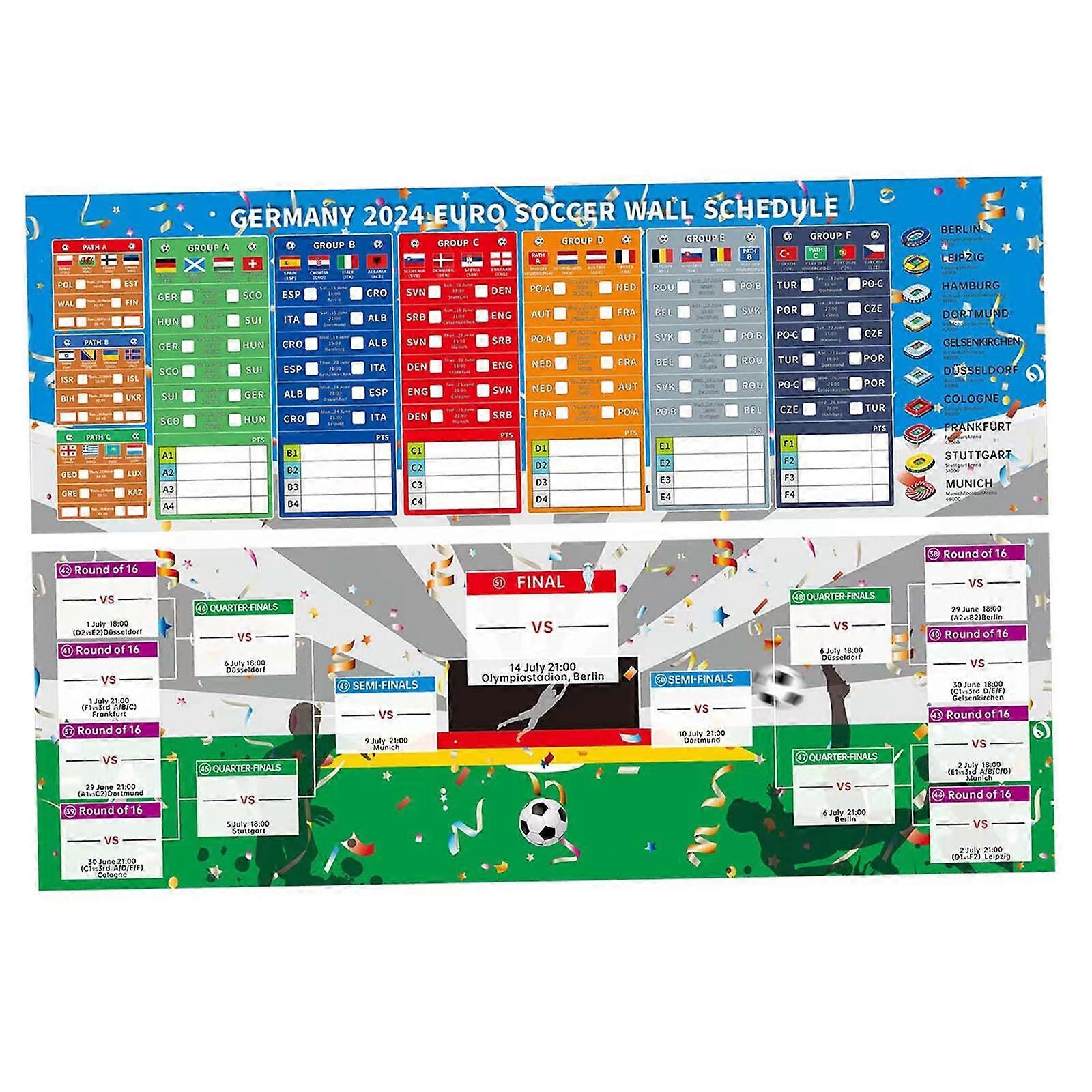 جدول مباريات اليورو لكرة القدم 2024 ملصق جدول مباريات كرة القدم ملصق للمنزل 30 سم × 90 سم