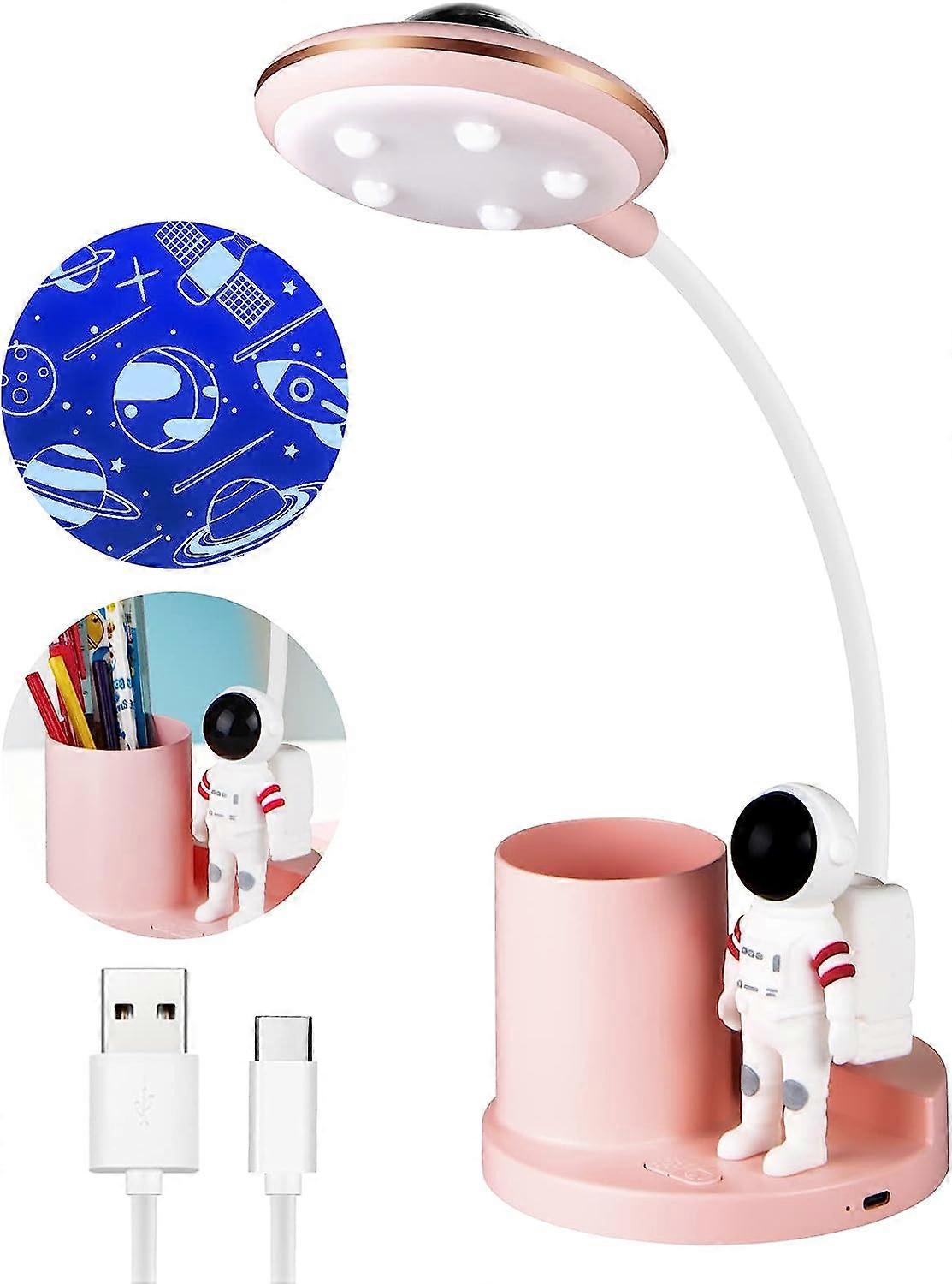 LED Desk Lamp for Kids, (Pink) Cordless Dimmable Desk Lamp with Pen Holder and Projection, Flexible Gooseneck Rechargeable Study and Reading Lamp