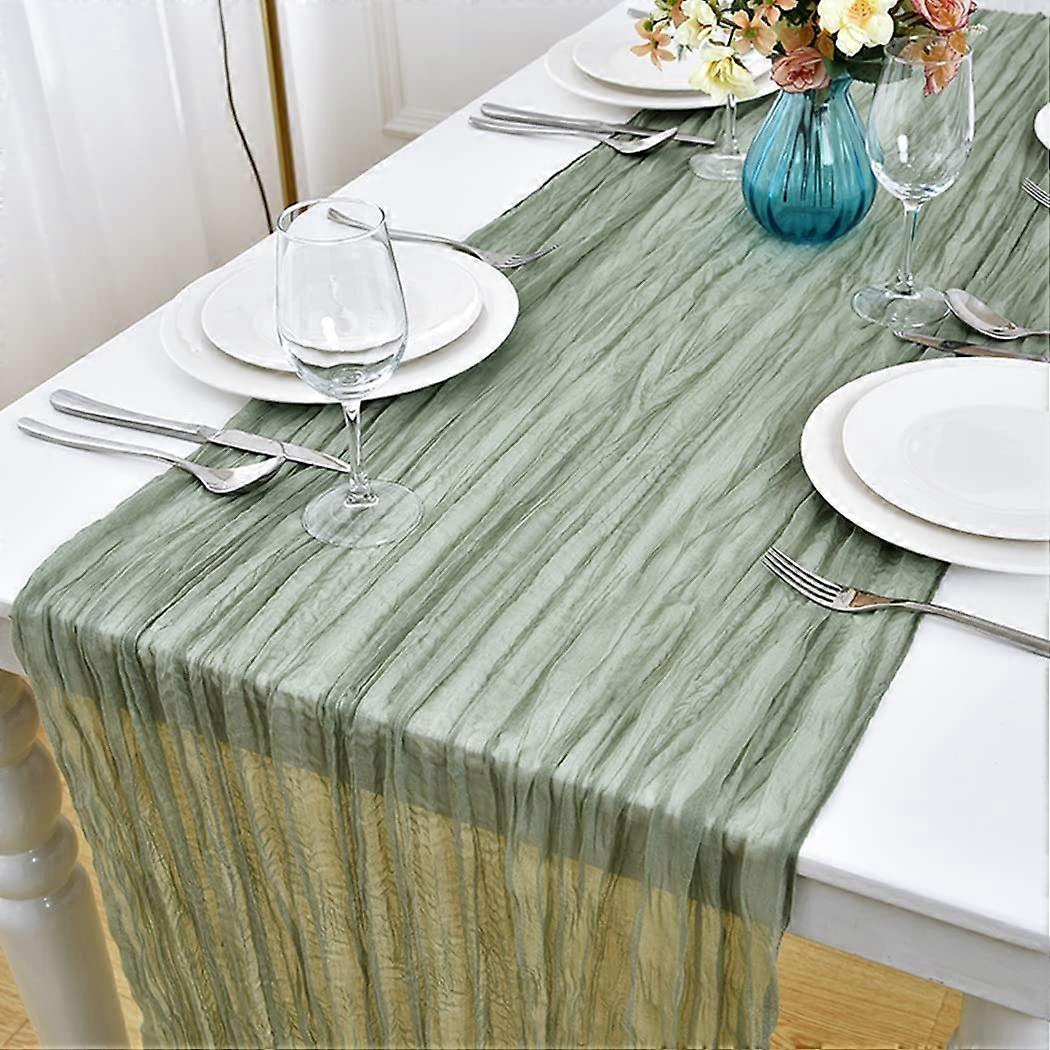 Sage Green Cheesecloth Table Runner 10ft, Boho Long Length Solid Color Wedding Table Runner 35x120 Inches