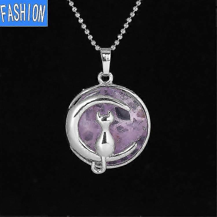 Cristal Naturel Tempérament Simple Belle Lune Chat Pendentif Collier