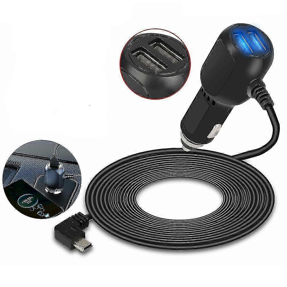 Dash Cam Car Charger Mini Usb Cable 5v Power Lead Cord For Dvr Camera Gps W 2 Usb