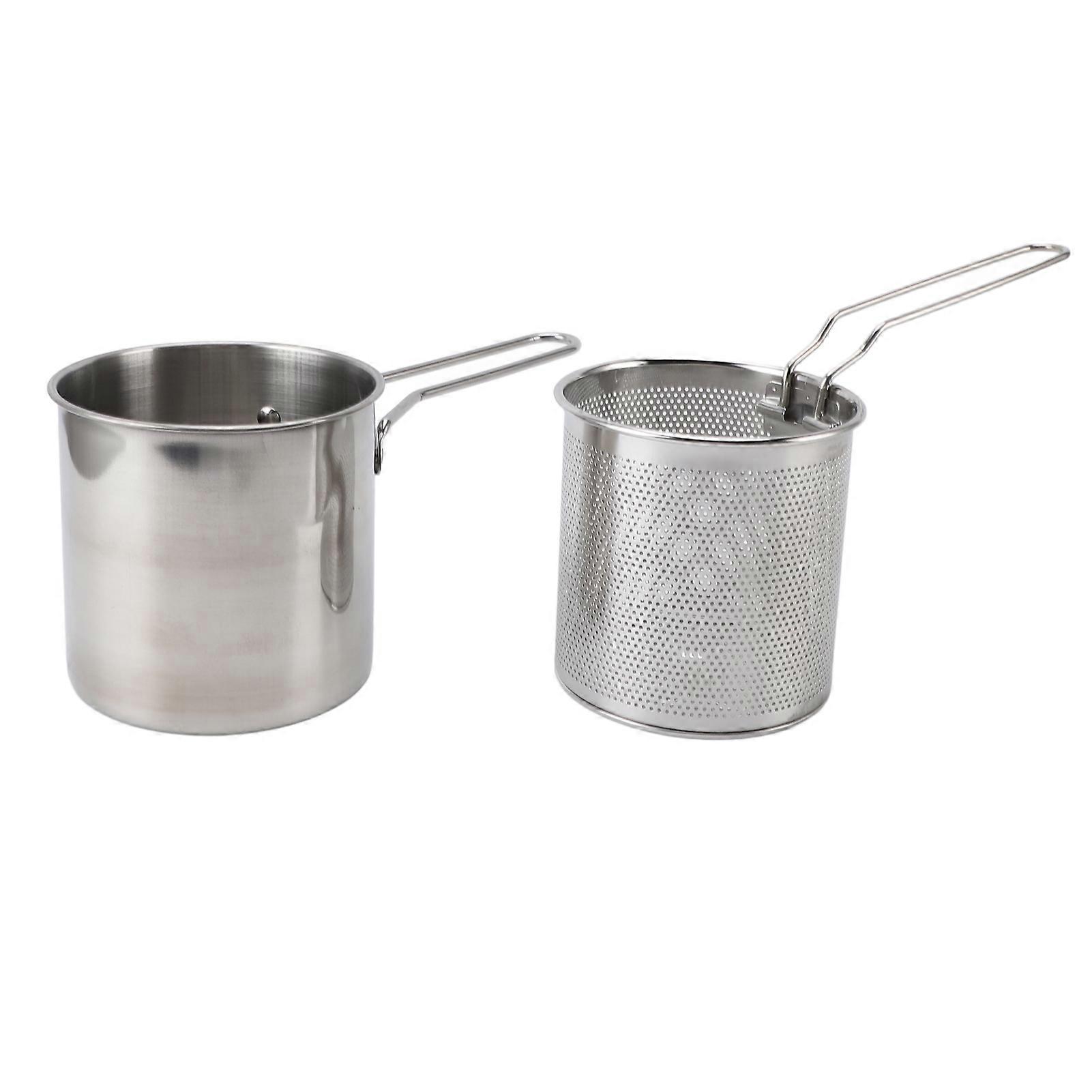 Deep Fryer Pot with Strainer Basket 304 Stainless Steel Deep Frying Pot with Handle for Frying Fish Shrimp Chicken and Fries