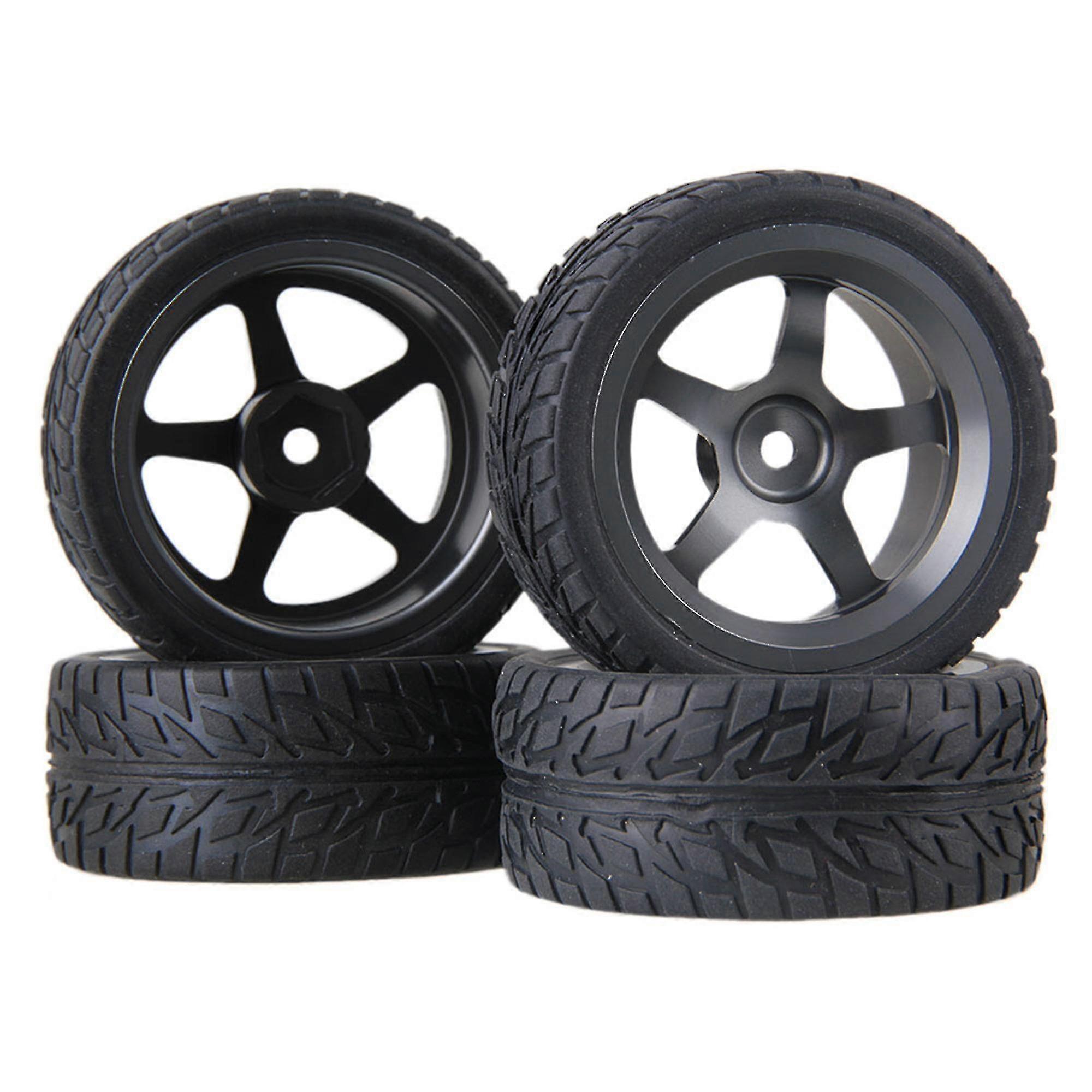 4x Silver-gray Alloy 5 Spoke Wheel Flame Type Rubber Tyre For Rc1:10 On-road Car