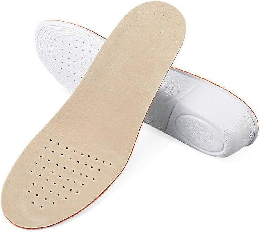 Invisible Heighten Insoles For Men and Women Comfortable Leather Breathable Pigskin Casual Shoes Full Pad Heightening (L(41-45 EU) heel height 3.5cm)