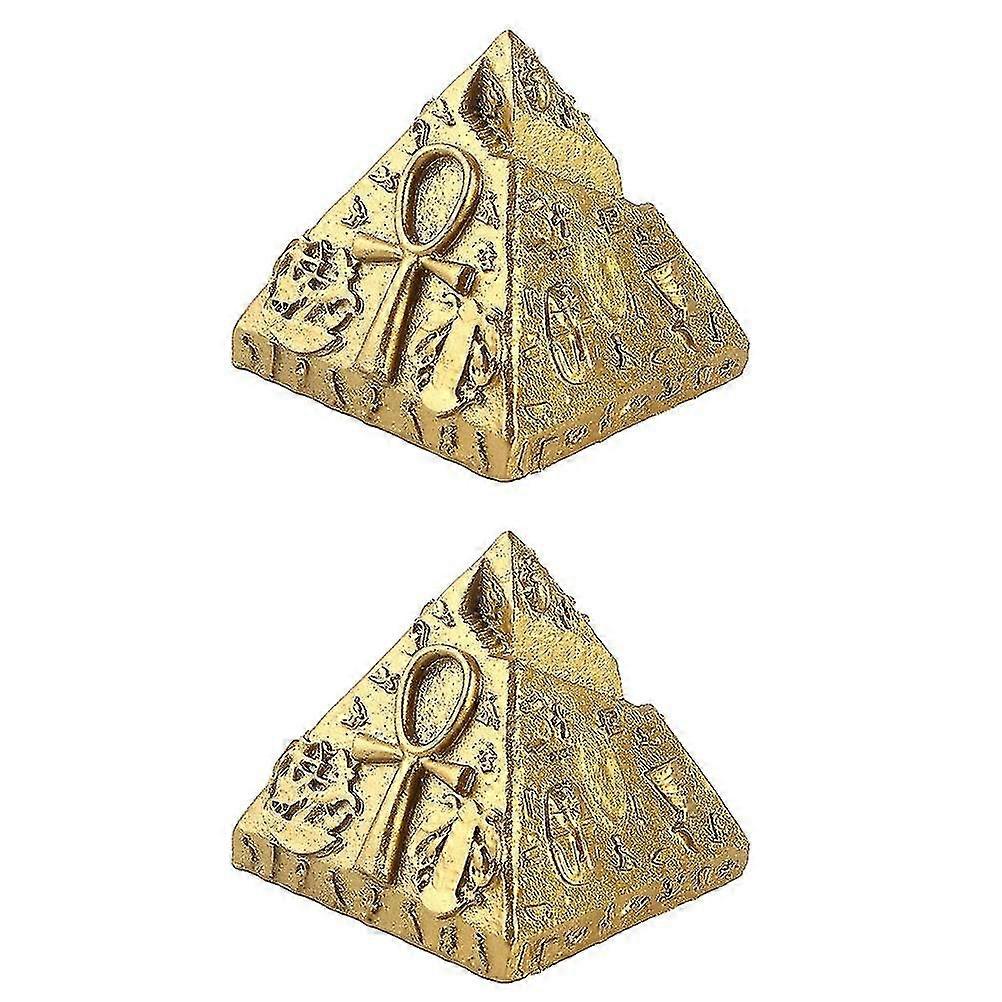 2pcs Pyramide égyptienne Khufu Pyramide Décor Mausolée Modèle de bâtiment (doré)