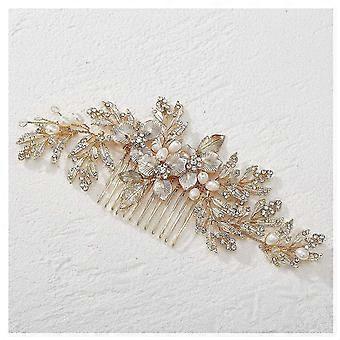Fait à la main Mariage Peigne à cheveux Clip Strass Peigne de mariée Pièce de peigne, Accessoires de cheveux en or pour mariage des mariées