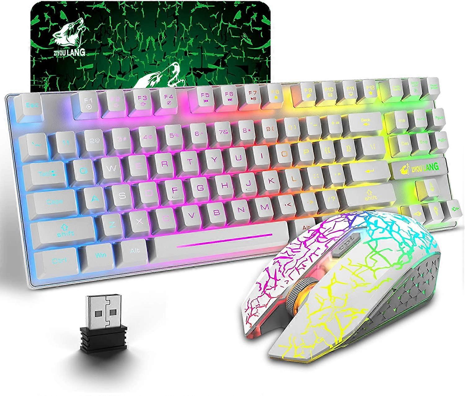 Tastiera e mouse da gioco wireless combinati con 87 tasti Arcobaleno Retroilluminazione a LED Batteria ricaricabile da 3800 mAh Sensazione meccanica