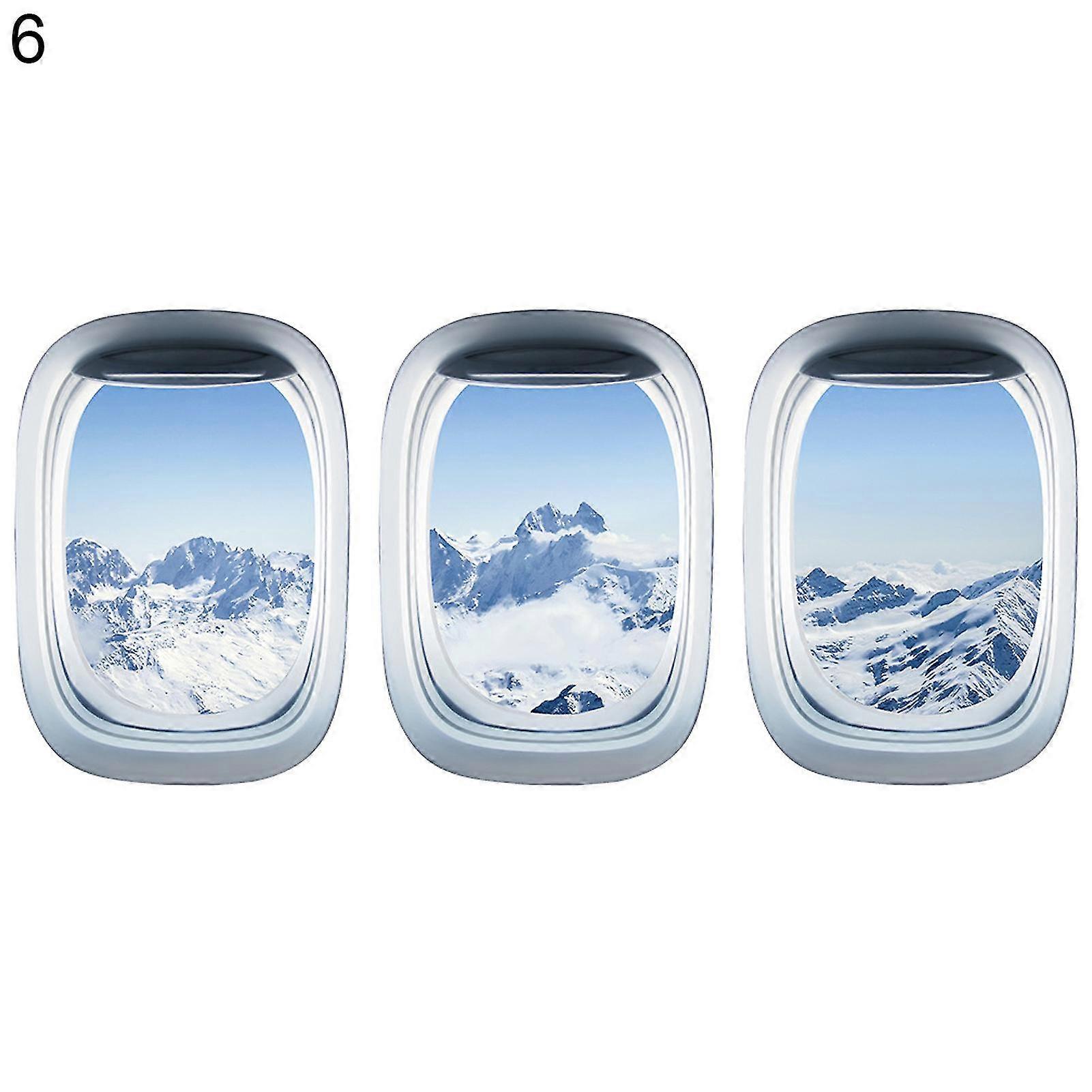 3pcs/set Airplane Window Decal Three-dimensional Self Adhesive Window View Landscape Wall Decor Airplane Wall Stickers For Home