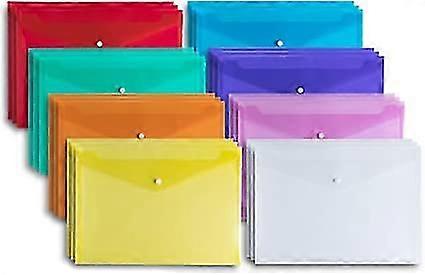 A4 Plastic Wallet Folders-24 Pack A4 Plastic Folders Plastic Popper Wallet Document Folder With Button Closure(8 Colors)-MXBC