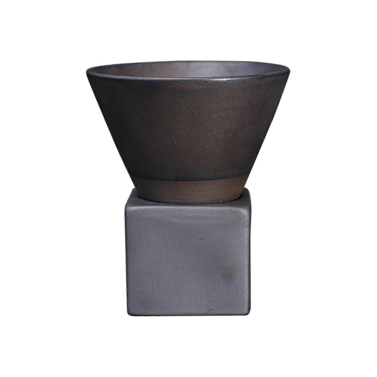 6.7oz Coarse Pottery Espresso Cups with Base Handcrafted Triangular Cone Shape Tea Cup for Coffee