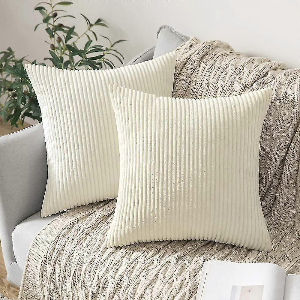 Pack Of 2 Corduroy Soft Soild Decorative Square Throw Pillow Covers Set Cushion Cases Pillowcases For Sofa Bedroom Car 20 X 20 Inch 50 X 50 Cm Cream W