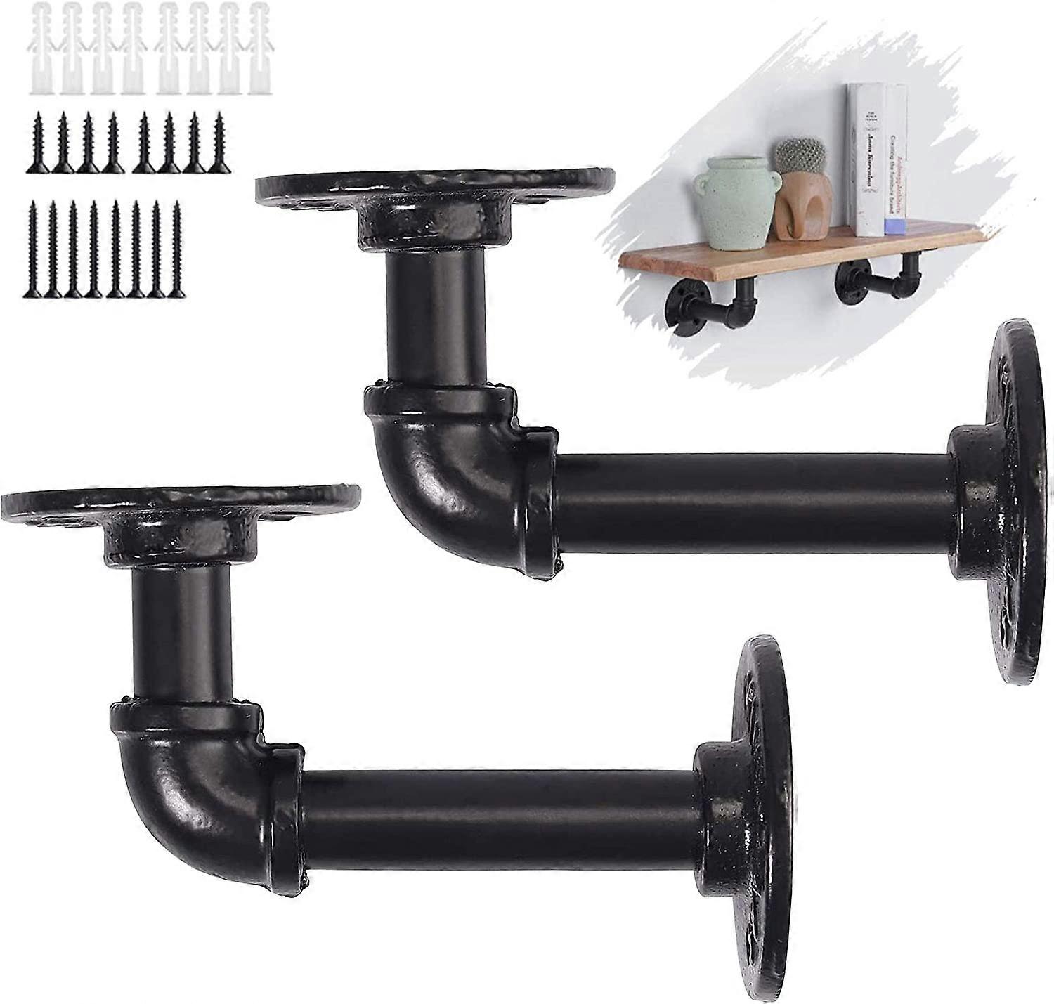 New product,Pipe Shelf Brackets, 2 Pack Industrial Black Pipe Shelf Brackets Wall Mounted Metal Rustic L Pipe Heavy Duty Brackets for Book Shelf Float