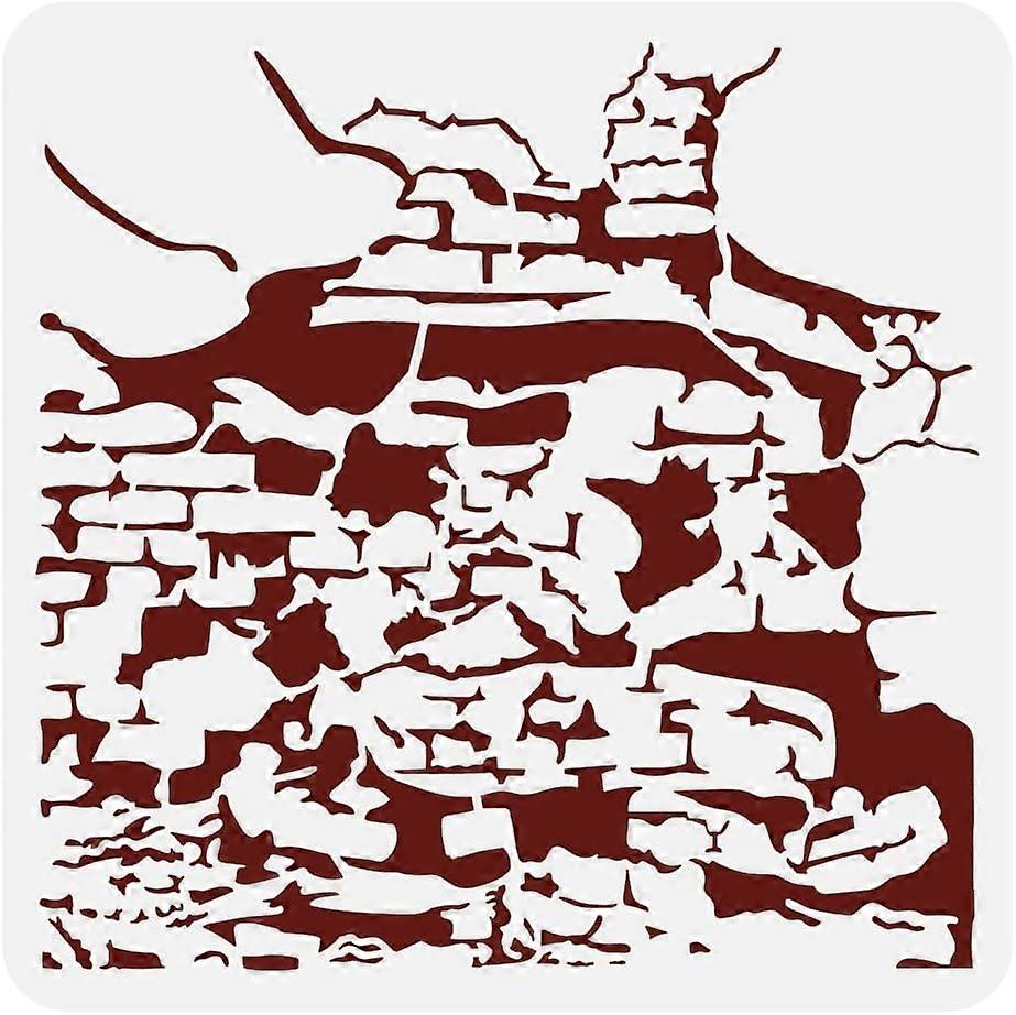 Brick Wall Drawing Stencil 11.8x11.8" Reusable Collapsed Wall Pattern Painting Template Cracked Walls DIY Craft Decoration Stencil for Painting on Woo