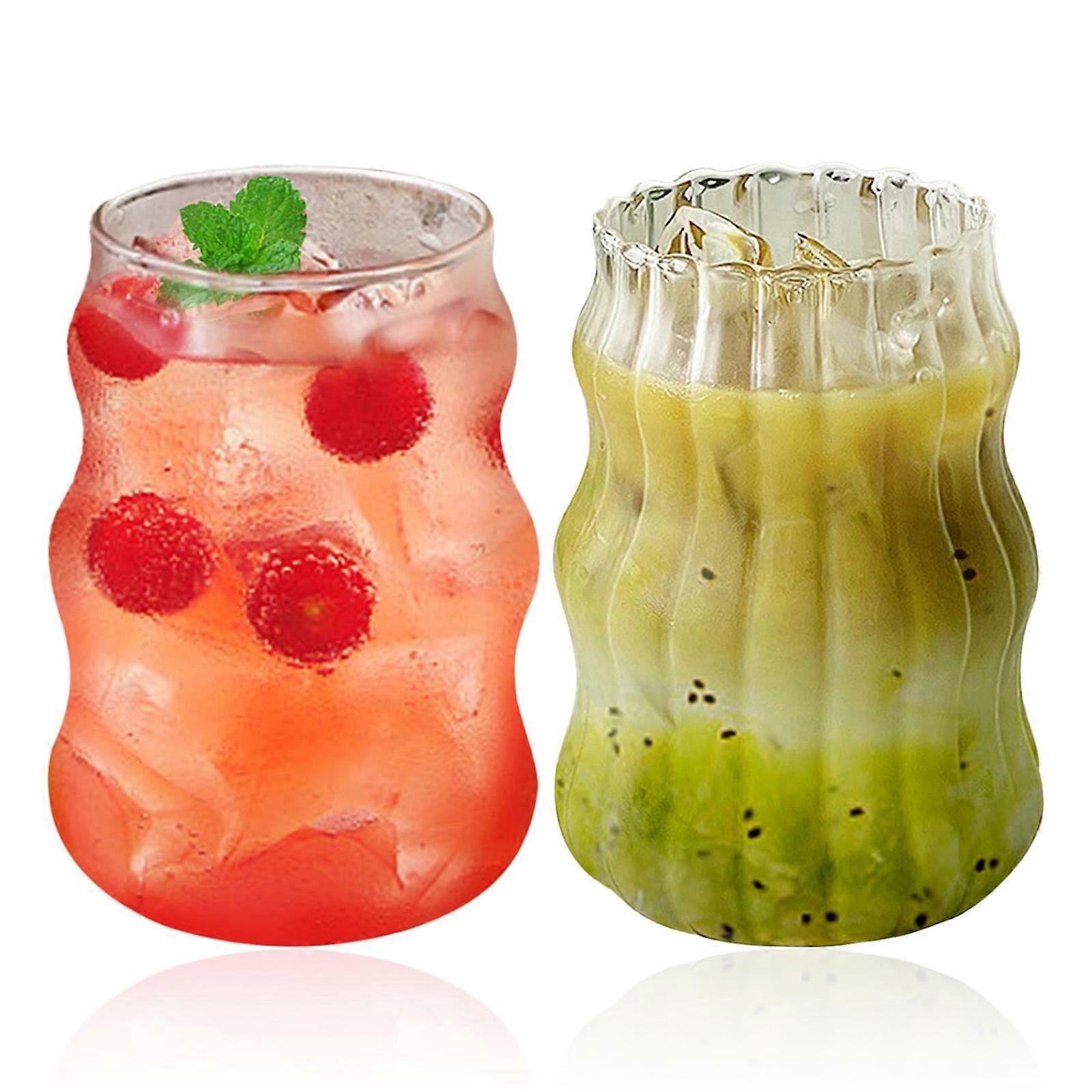 2 Pcs, 18 Oz, Vintage, Wave Shape, Bubble, Origami Fluted Design Borosilicate, Multi-use, Creative Glassware