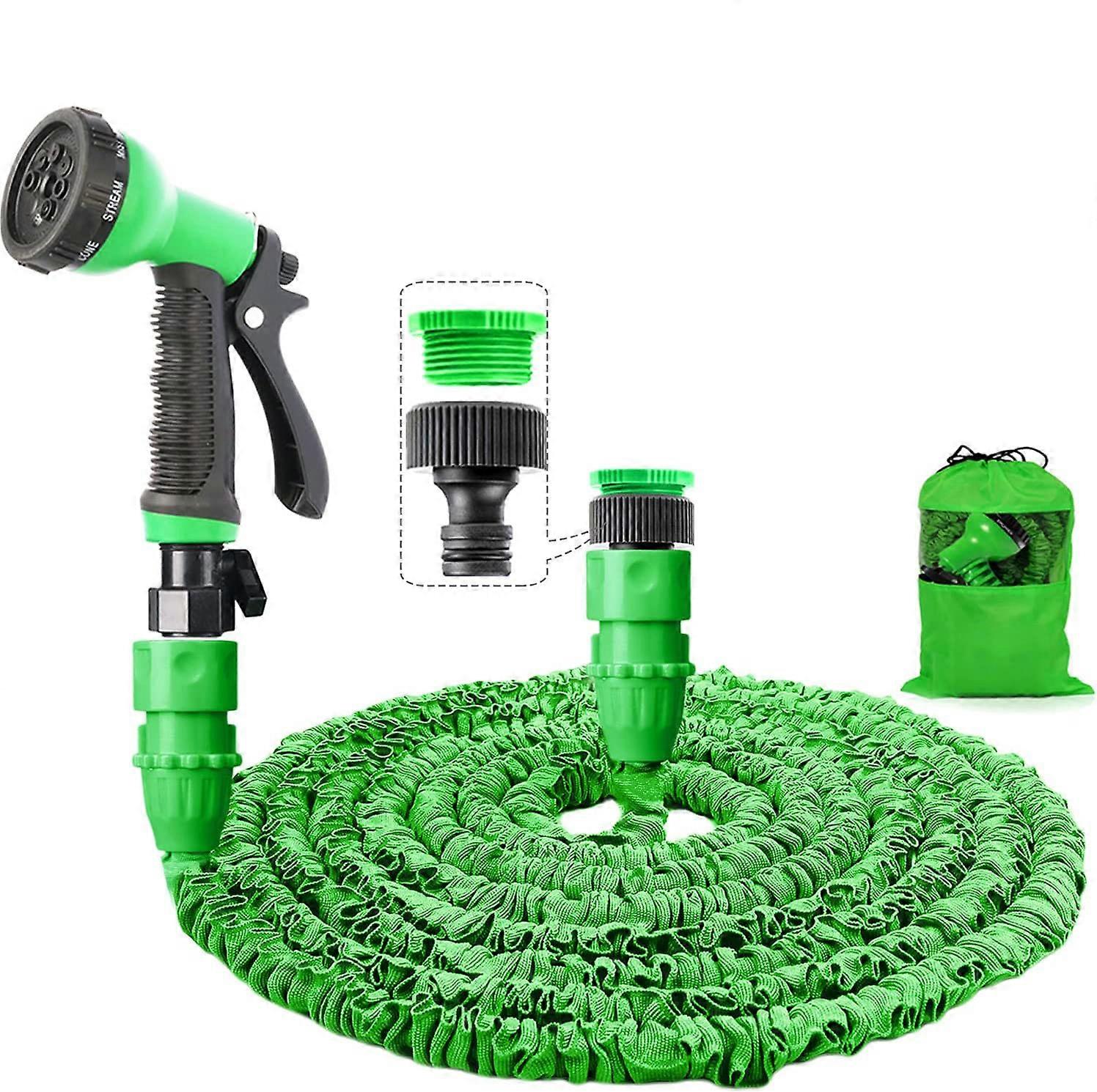 Expanding Garden Water Hose Pipe with 7 Function Spray Gun Expandable Flexible Magic Hose Anti-leakage Lightweight Easy Storage (Green)