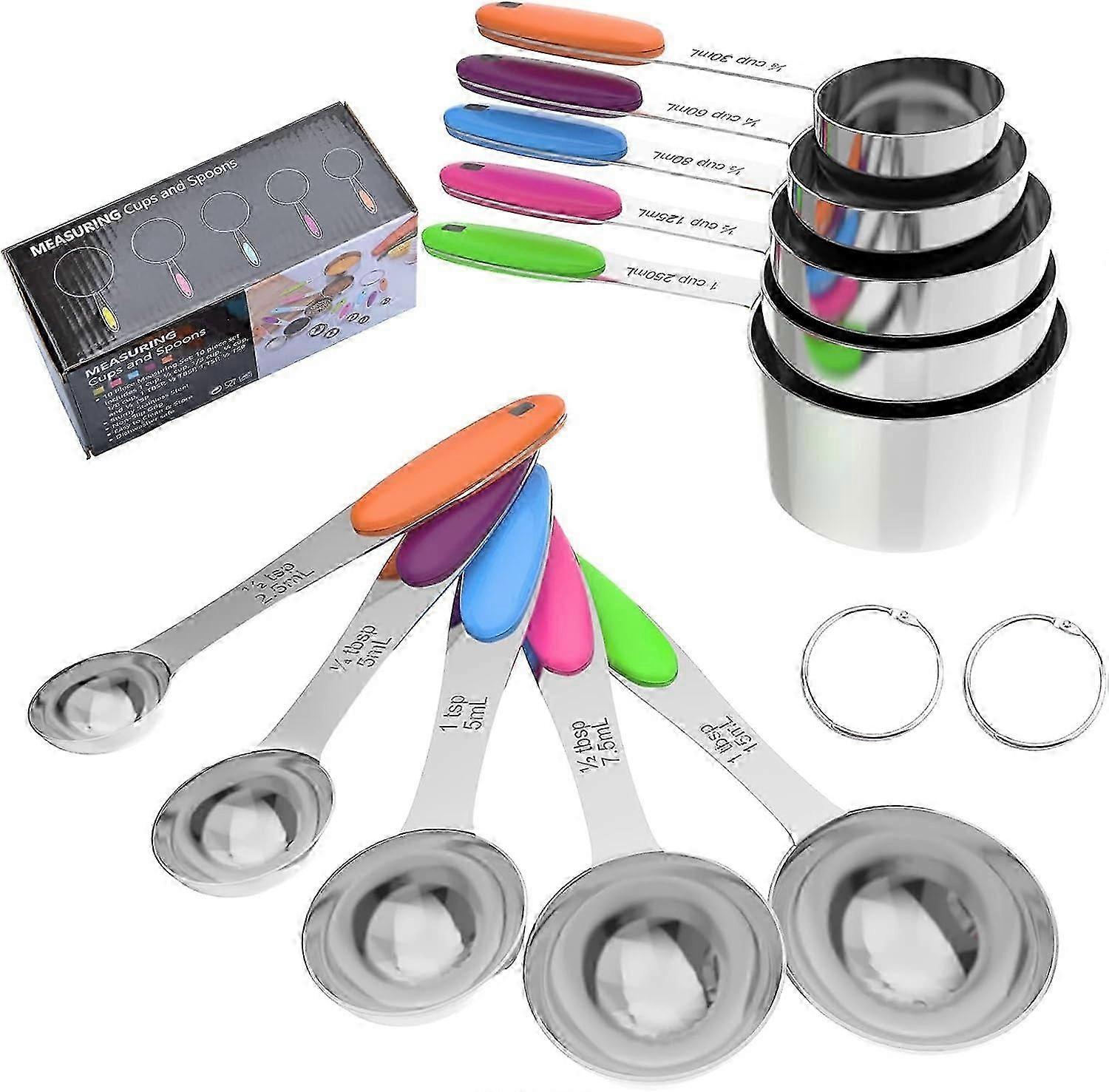 Stainless Steel Measuring Spoons and Cups Set, 10 Pcs Measuring Cups and Measuring Spoons