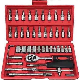 Cle a douille,46 Pcs Jeu,Coffret cliquet, coffret outils mecanique,Utilis pour la maison, la voiture, la moto(46 PCS)