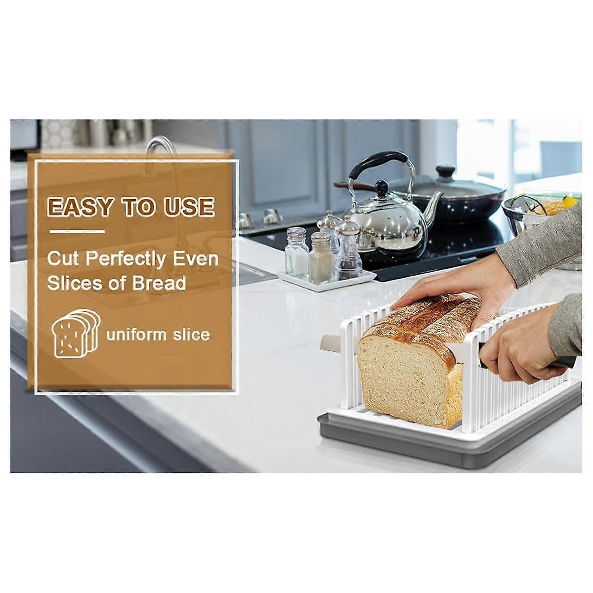New Upgrade Bread Slicer for Homemade Bread, Bread Slicing Guide Adjustable Width, Foldable and Compact 2Pcs