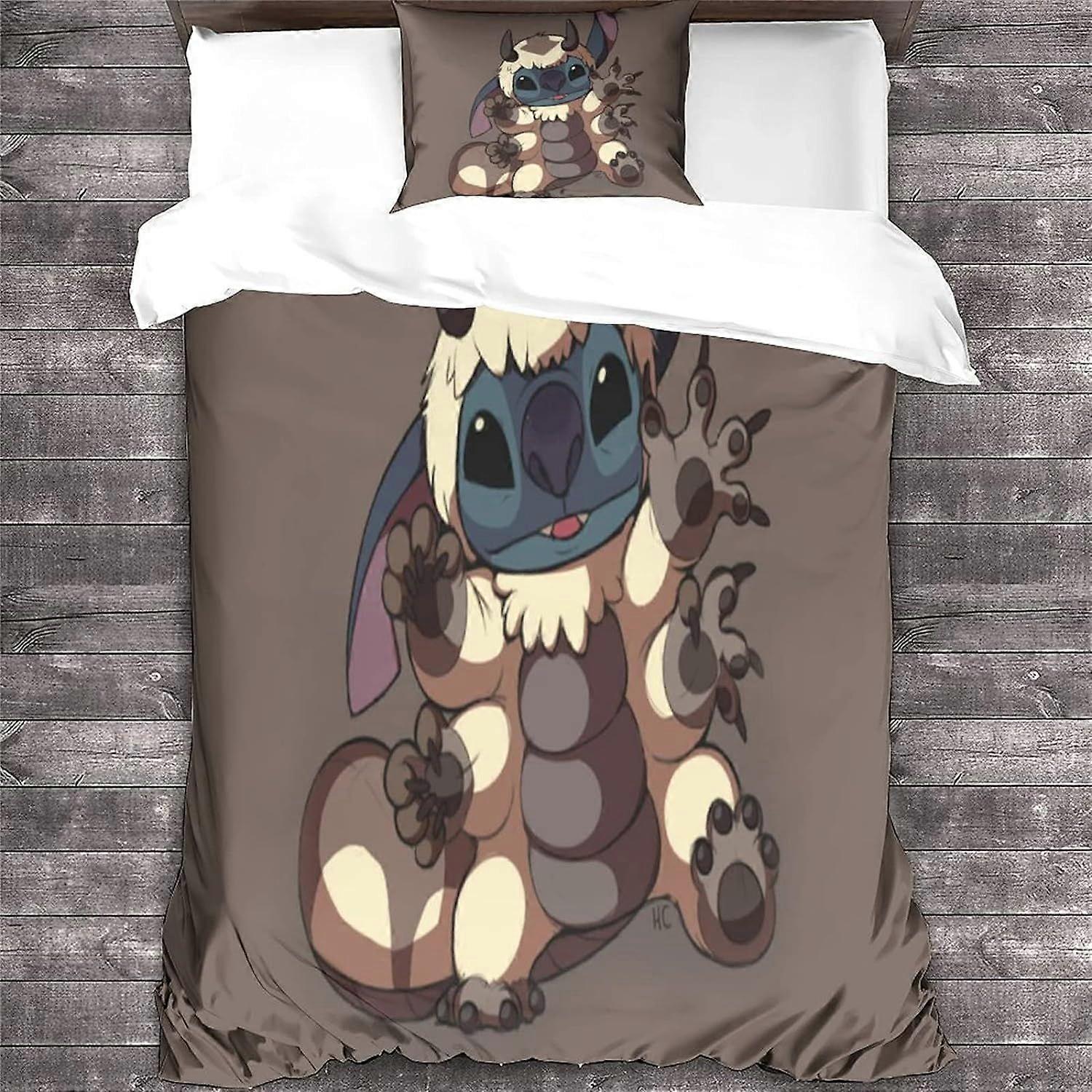 Stitch Cartoon Animation Characters Lyxigt påslakan med örngott med täcke Sängkläder för vuxna och tonåringar Singel 135 * 200CM