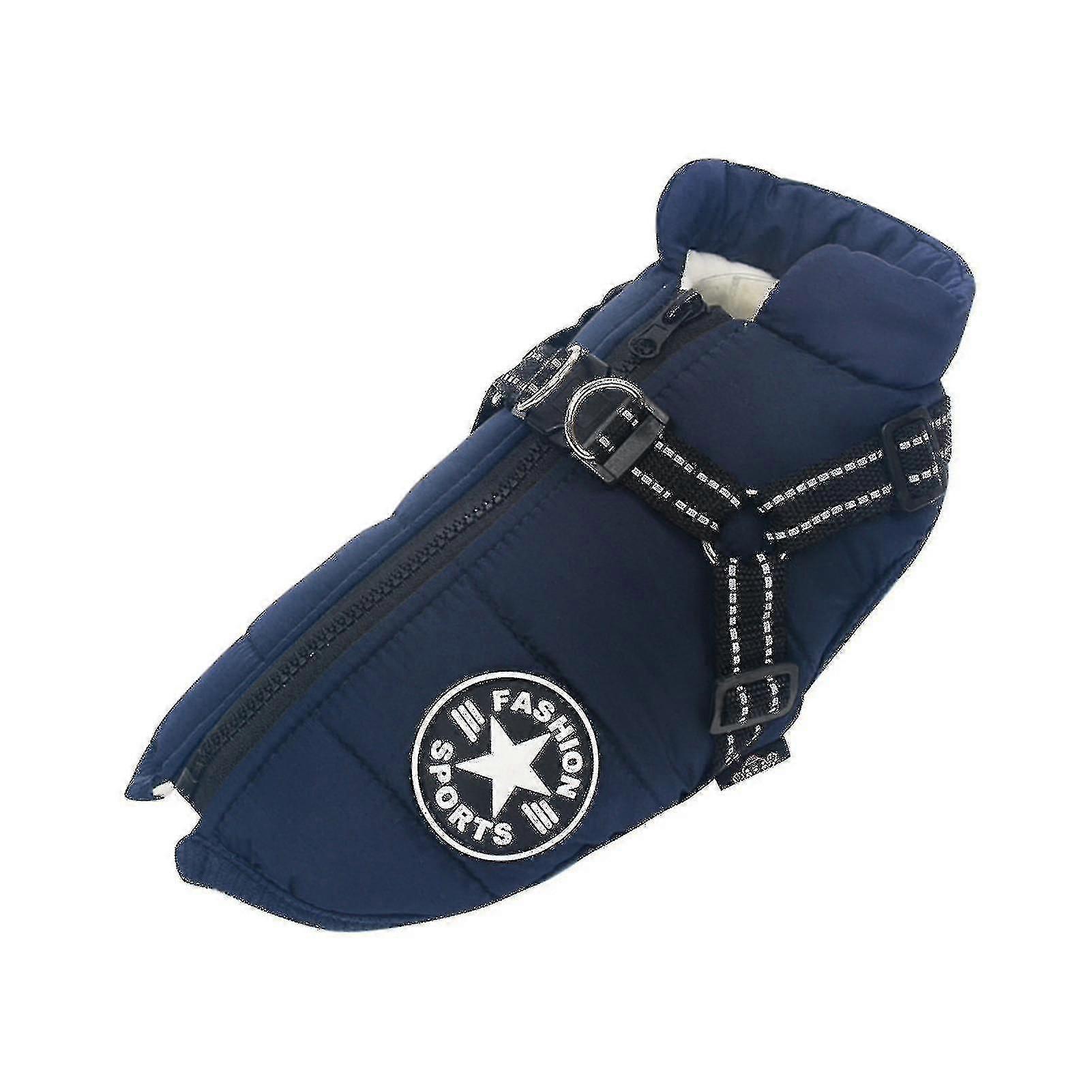 小型/大型犬用ハーネス付き暖かい防水犬用ジャケットパッド入りS-5XL5XLブルー