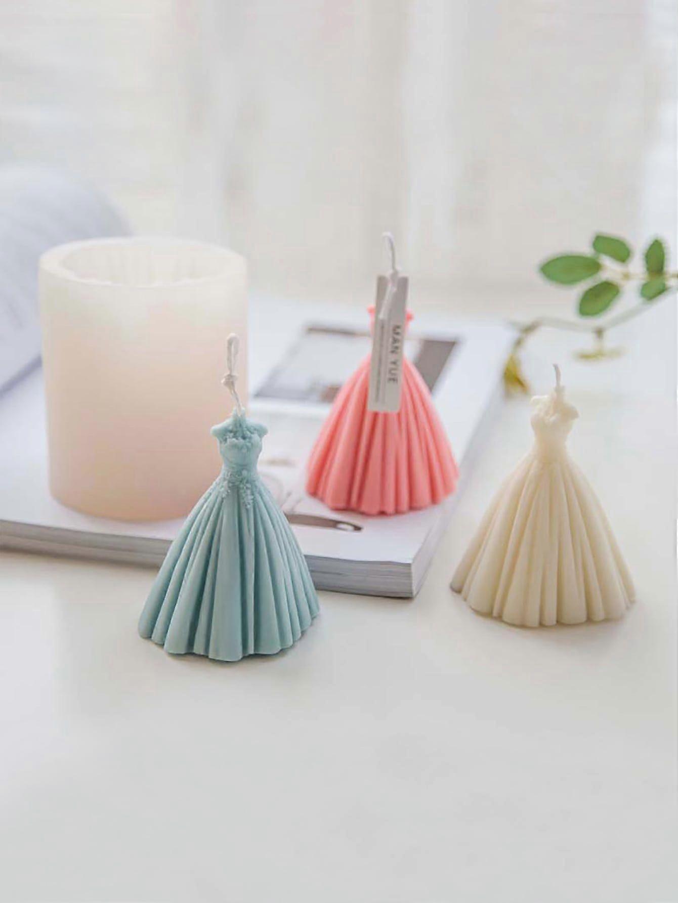 1 قطعة فستان الزفاف على شكل قالب سيليكون DIY ، قالب سيليكون شمعة بيضاء 3D للحرف يدويا