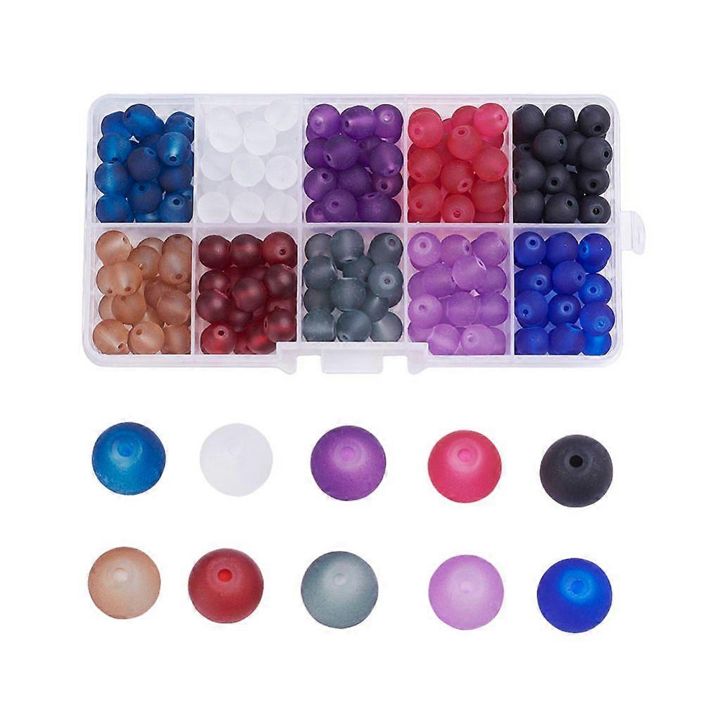 Transparent Glass Beads Frosted Round Mixed Color 8mm Hole: 1.3~1.6mm about 200~205pcs/box