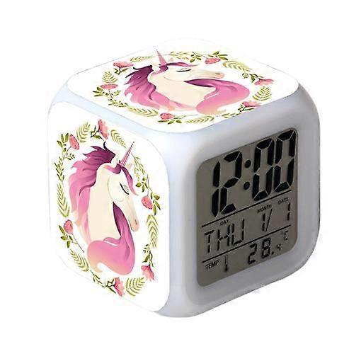 Unicorn Colorful Alarm Clock LED Square Clock Digital Alarm Clock with Time, Temperature, Alarm, Date