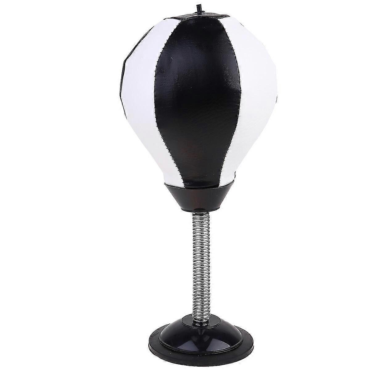 1 Stück Desktop-Boxsack Kleiner Saugnapf-Boxball-Stressabbau-Miniball für zu Hause oder im Büro (Schwarz-Weiß-Boxball + Roter Inflator)