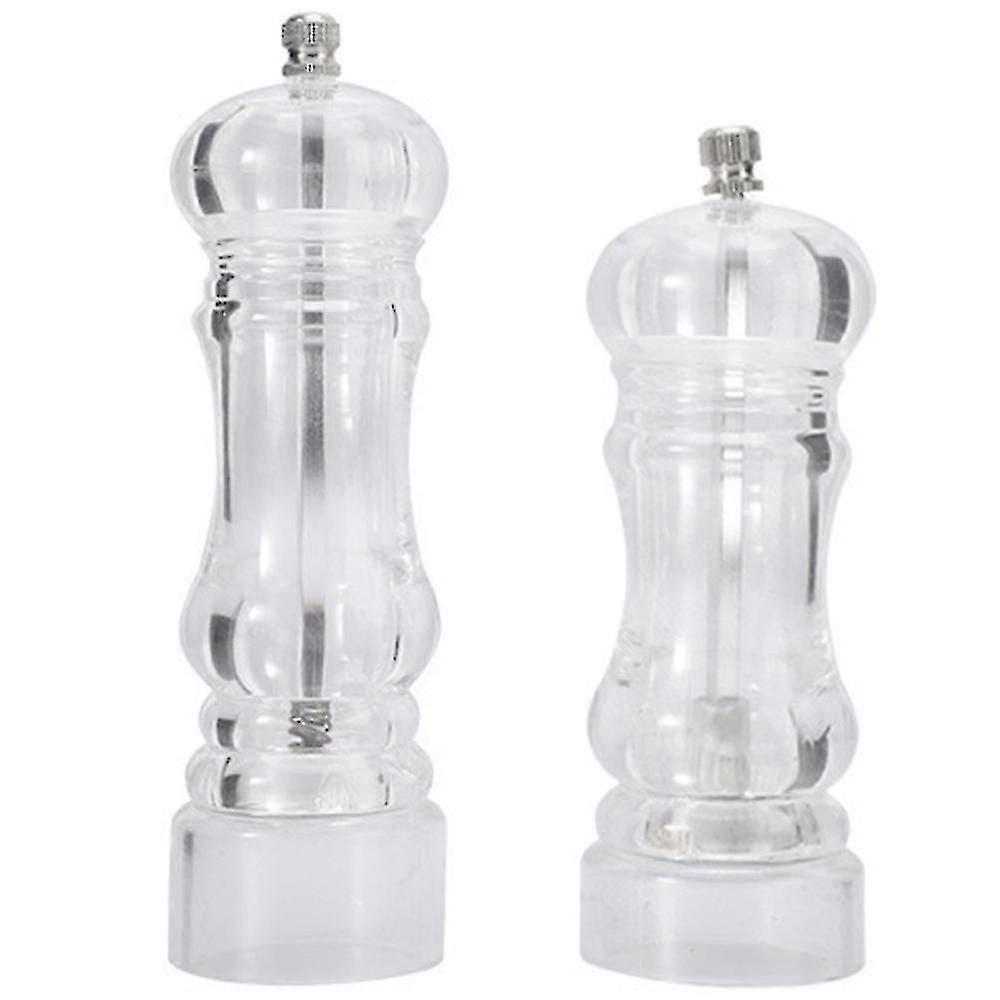 Manual Pepper Mill And Salt Shaker Set - Transparent Adjustable Grinder And Cellar - Acrylic, Clear