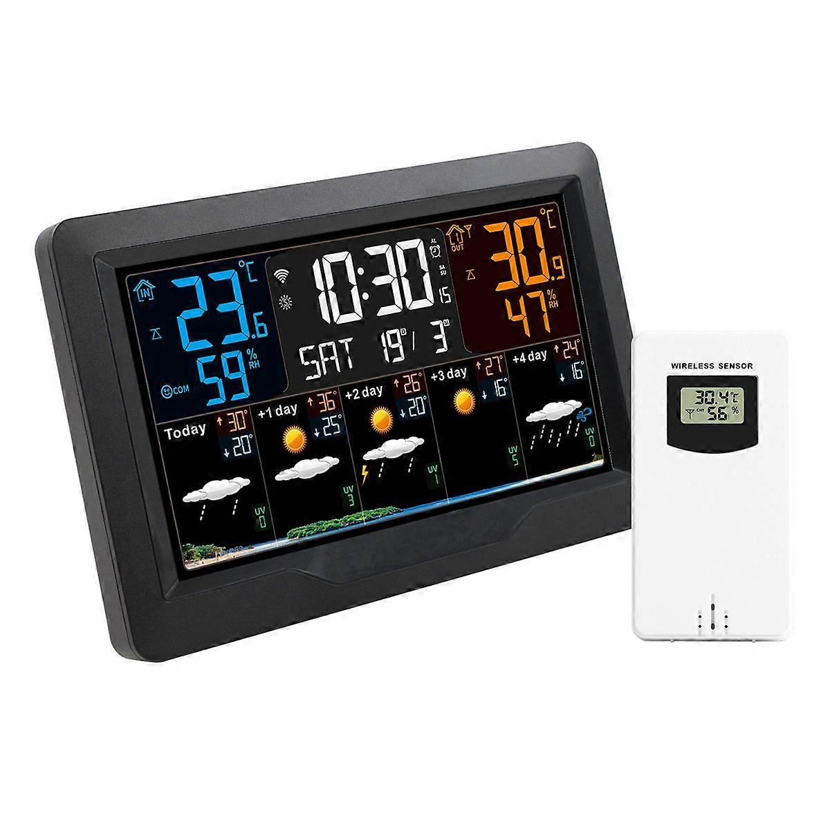 wireless weather station with outdoor sensor, thermometer and hygrometer for indoor and outdoor, WIFI wireless weather station with weather forecast