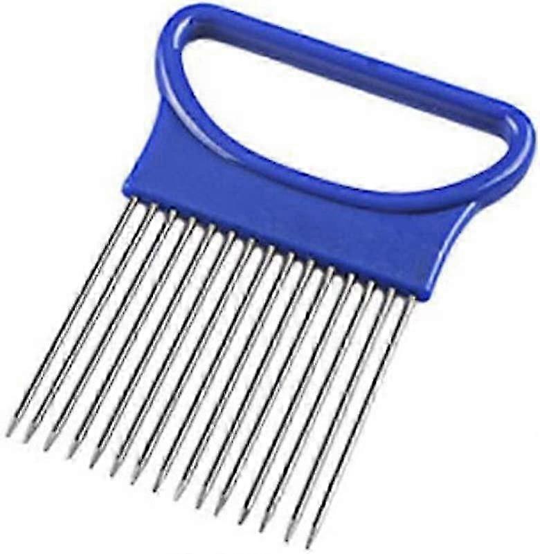 Stücke Zwiebelschäler, Zwiebelschneidemesser Edelstahl Fleisch Nadel Kartoffelschneider, Zwiebelhalter (blau)