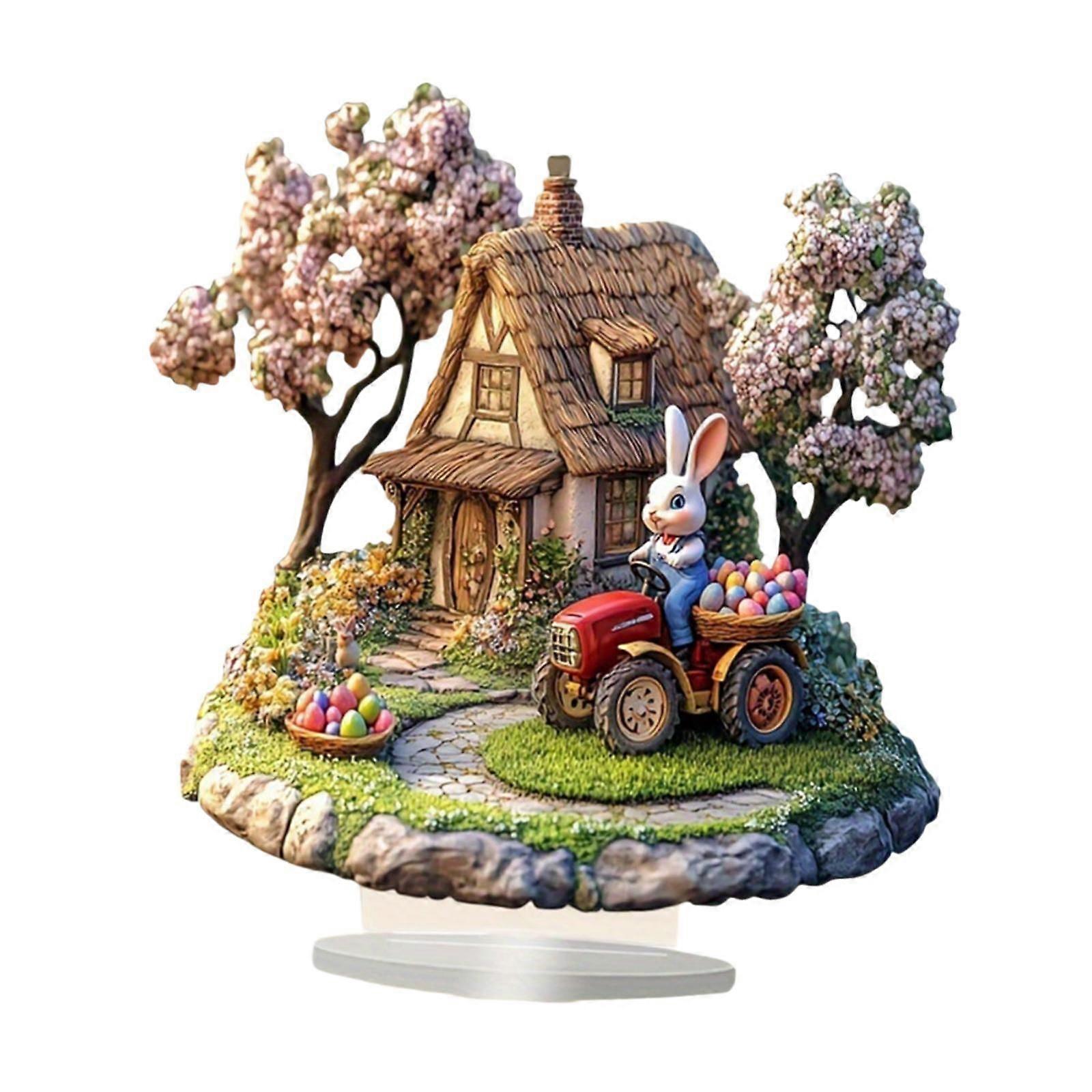 Placa de mesa colecionável 2D Easter Bunny Decor para prateleira de bancada