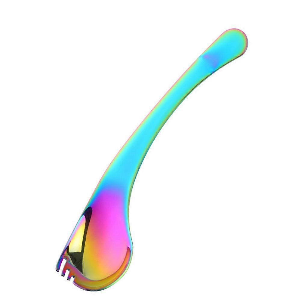 2 in 1 Stainless Steel Fork Spoon Long Handle Dessert Spoons Fruit Salad Forks Reusable Kitchen Tableware Tools Utensils Symphony
