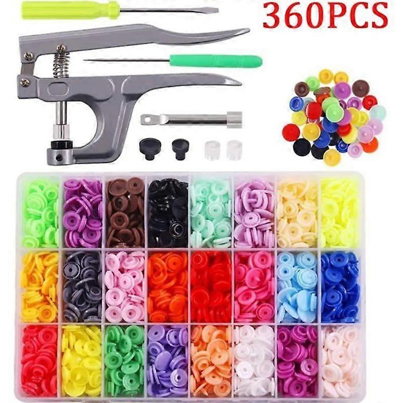 360Pcs T5 Plastic Snap Fasteners 24 Colors with Metal Pliers Tools Plastic Snap Fasteners for DIY Art