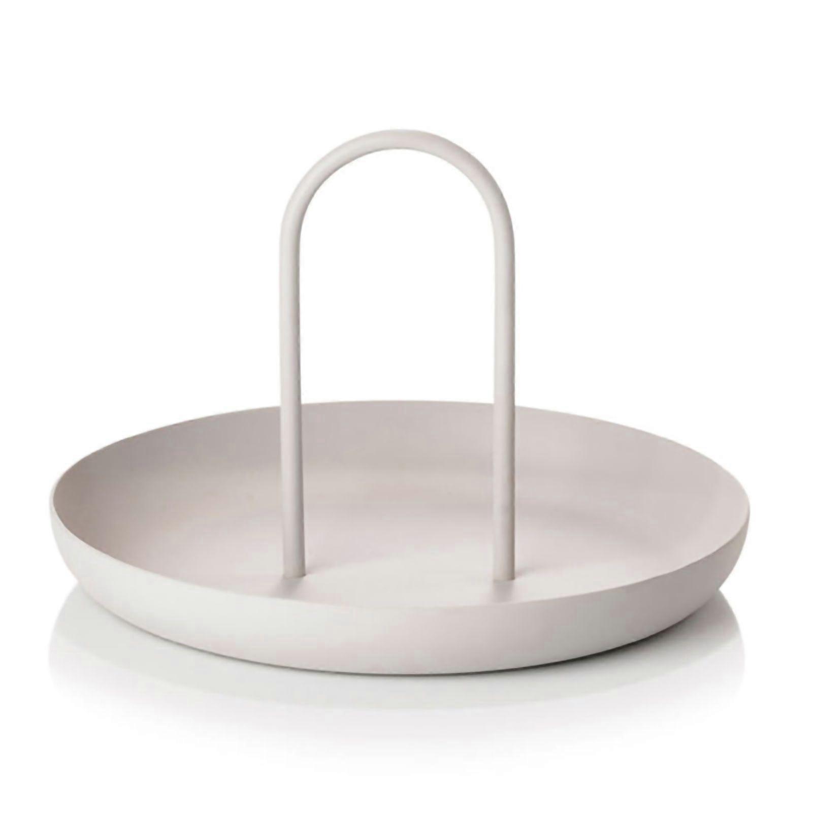Serving Tray Metal Round Portable Table Top Storage Tray Simple Modern Style with Handle Grey