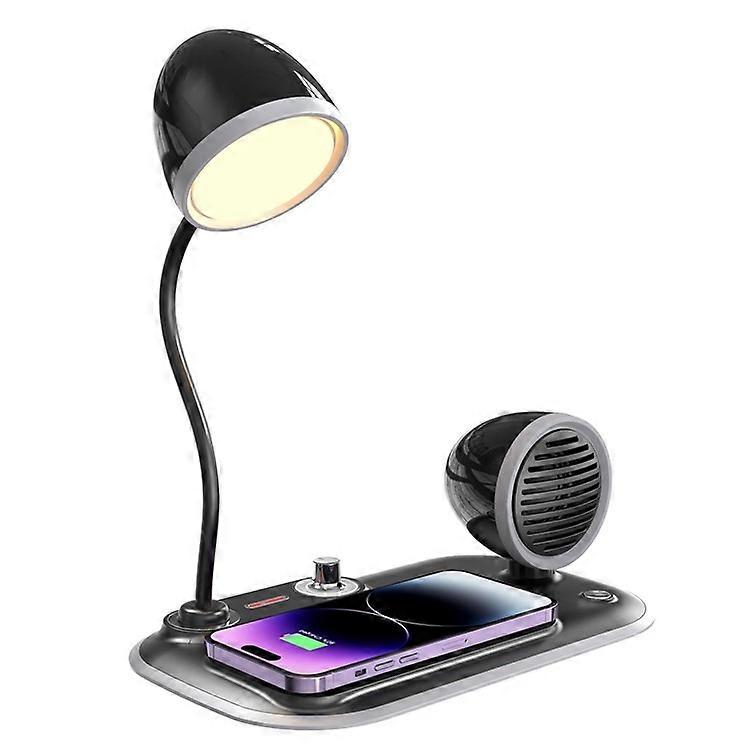 HT-310 3-in-1 15W Wireless Charger 3 Light Modes LED Desk Lamp with Bluetooth Speaker