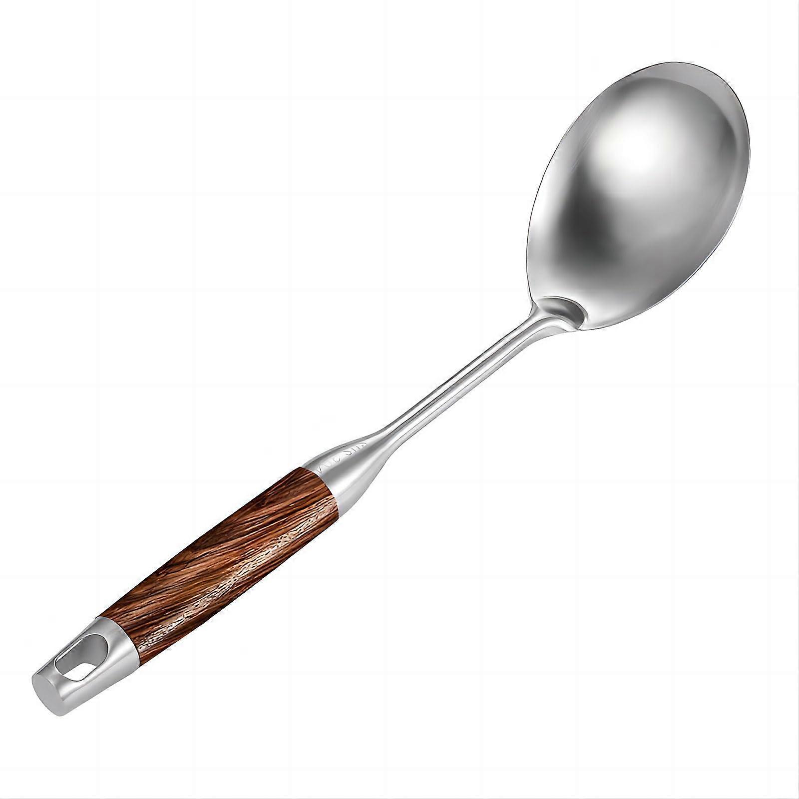 Stainless Steel Serving Spoon with Wooden Handle - Large Basting Spoon for Cooking, Mixing, Serving, and Baking