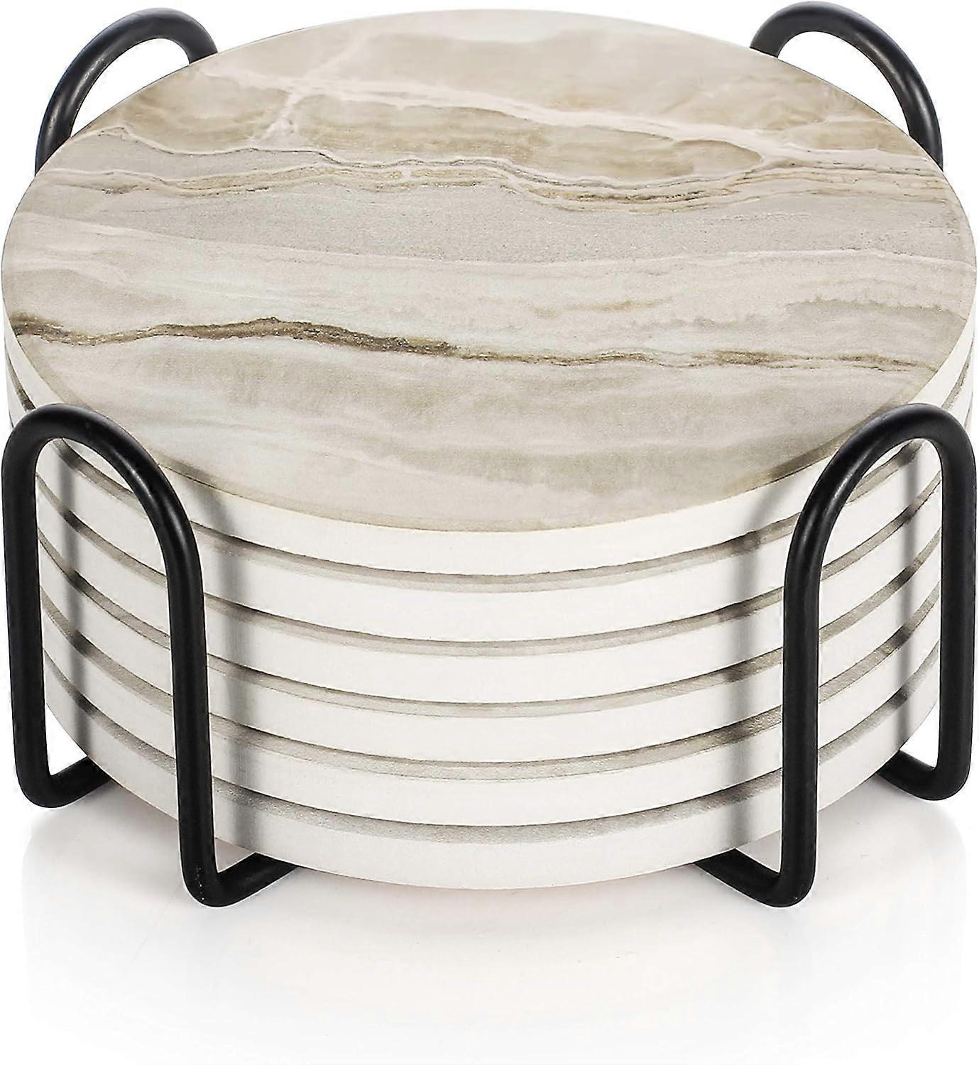6 Set Marble Style Ceramic Beverage Coaster for Desk Protection with Various Cups 4 Inch