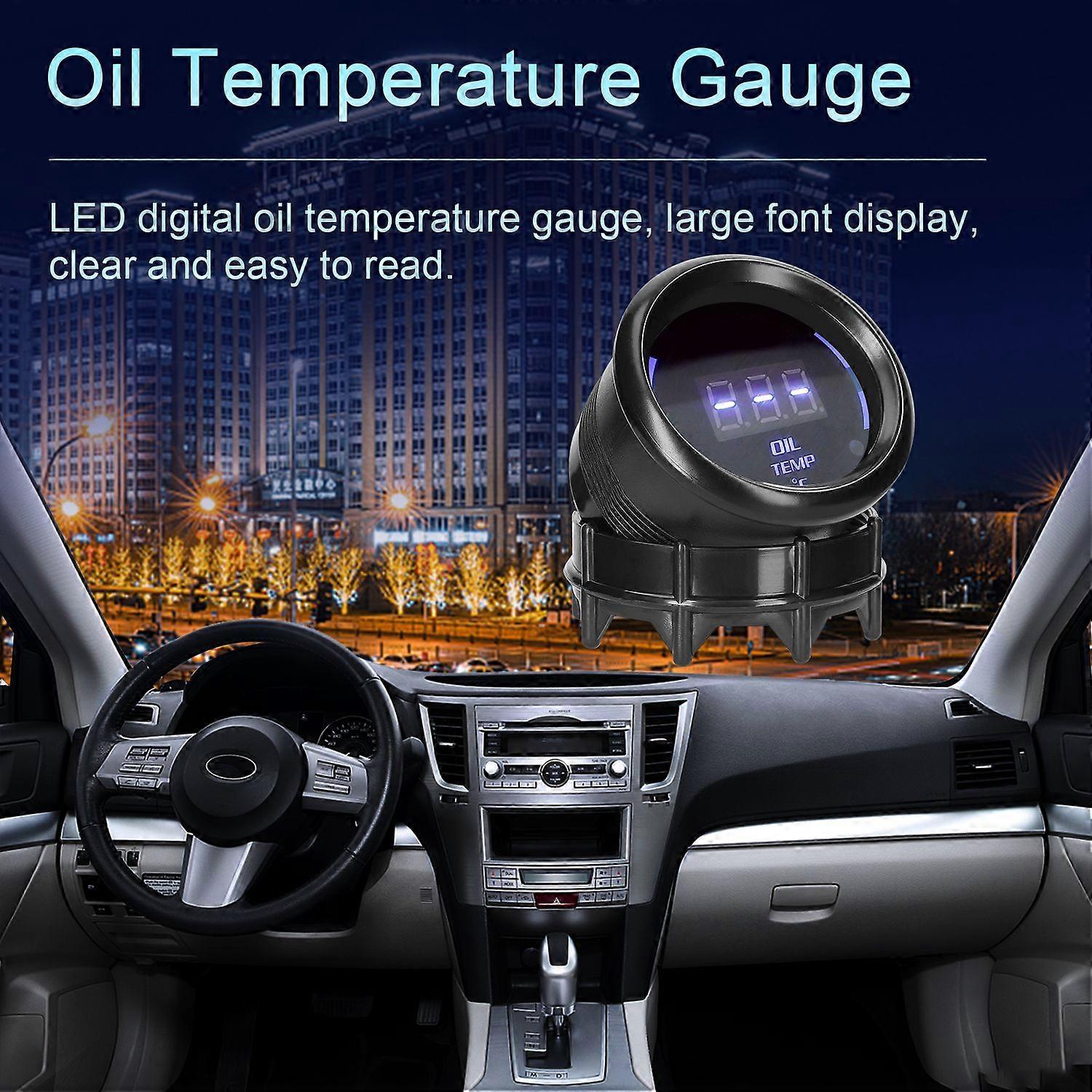 52mm Oil Temperature Gauge Car Digital Meter LED Display 40-140℃ with Sensor Alarm Function for Car 