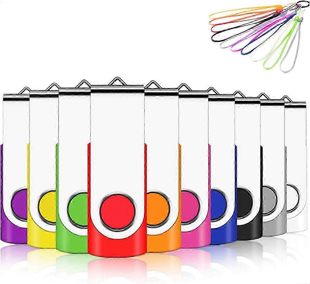 USB flash drive 32GB 10 Pack, EASTBULL USB 2.0 Flash Drive rotating storage Memory Stick Pendrive with ropes (10 colors 16GB*10PCS)