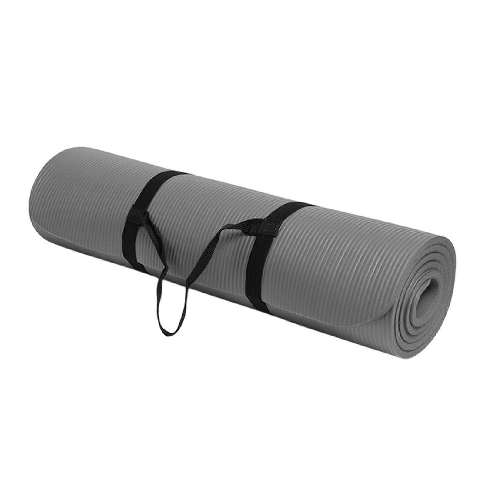 男性用女性用ヨガマット、キャリアストラップ付き、フィットネスダンスフロアストレッチグレー