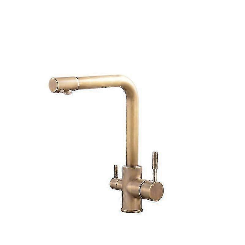 3-Way Bronze Kitchen Faucet with Filter and Double Handles for Drinking Water - Modern Mixer with Accessories