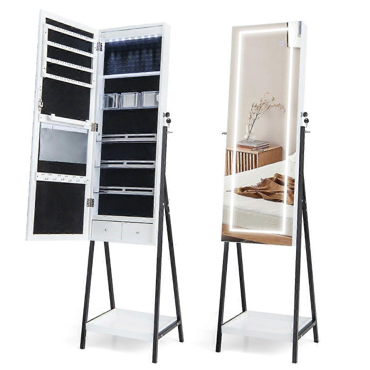Jewellery cabinet with shelf & full mirror & 3 coloured LED lights & 2 white drawers