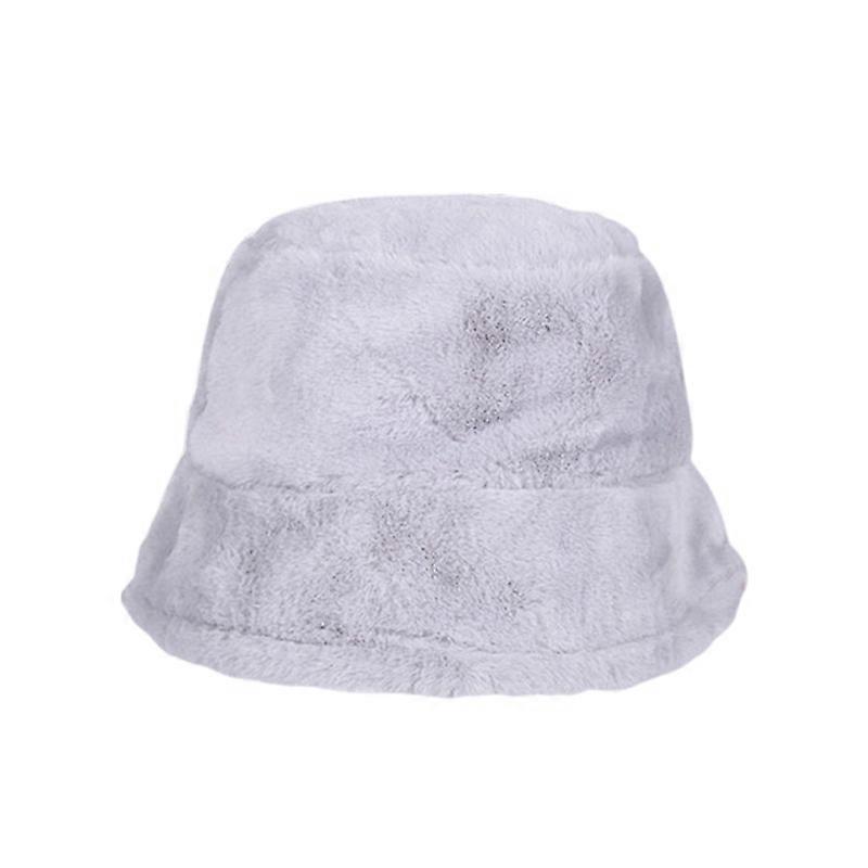 Women Faux Fur Fleece Bucket Hat Thick Warm Comfy Fisherman Cap Headwear Sun Hat 56-58cm