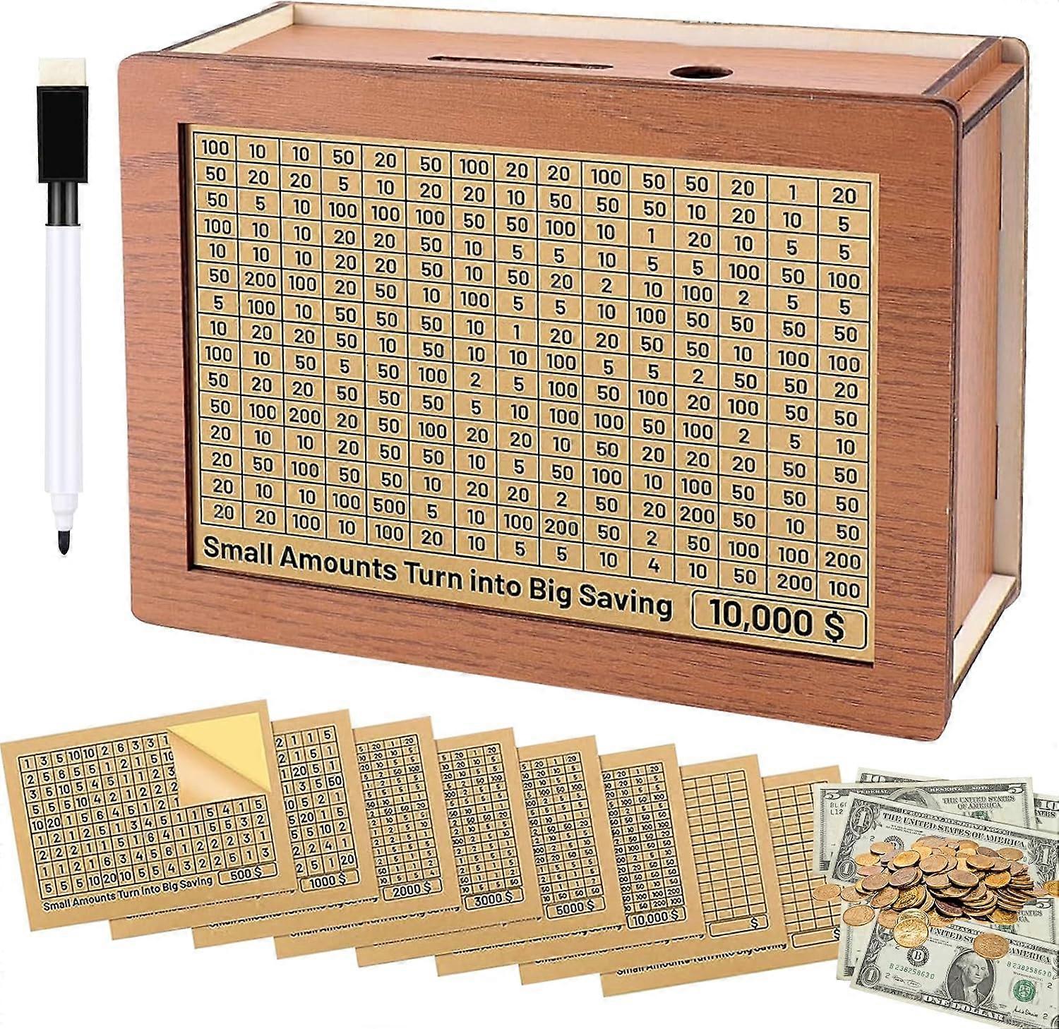 Wooden Savings Box Coin Counting Piggy Bank for